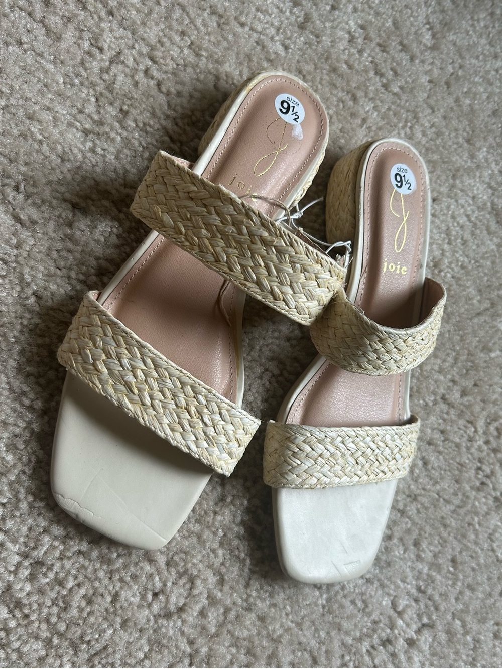 Joie RAFFIA Natural Braided Strap Slides 9.5 nwot SANDALS new Beige “Niki” heels